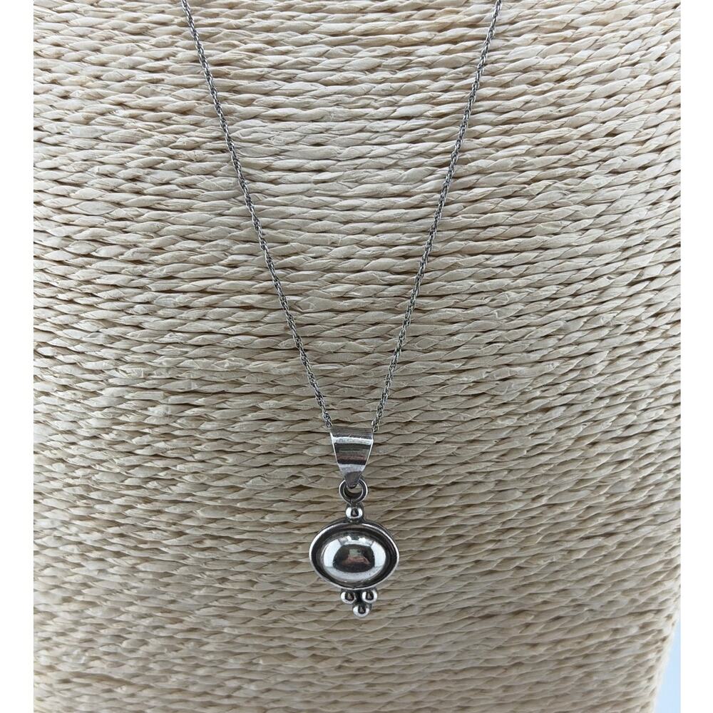 Vintage Mexico Sterling Silver Artisan Circular Dome Bead Pendant Necklace